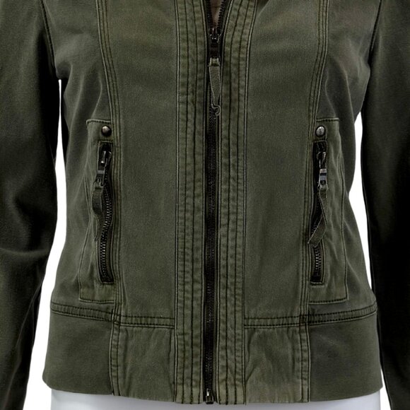 Marrakech Olive Green Moto Utility Jacket — Stretch Cotton — Size Small - Picture 4 of 7